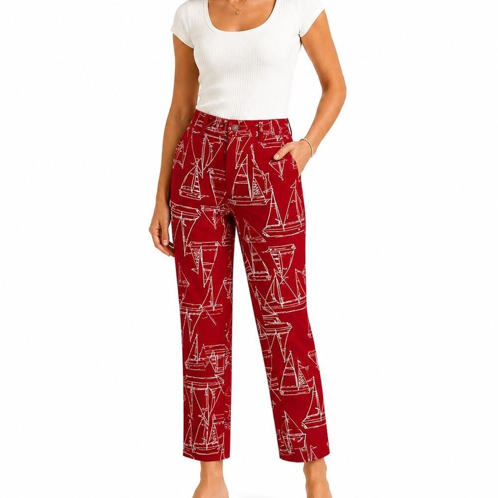 Talbots Red and White Sailboat Print Pant